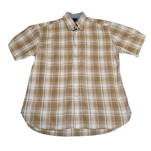 Tommy Hilfiger Light Brown Plaid Shirt Size L Please read description! - Picture 1 of 11